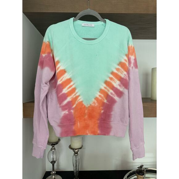 Daydreamer x Free People Tie Dye Varsity Crew Sweatshirt in Mint Combo - Picture 2 of 7